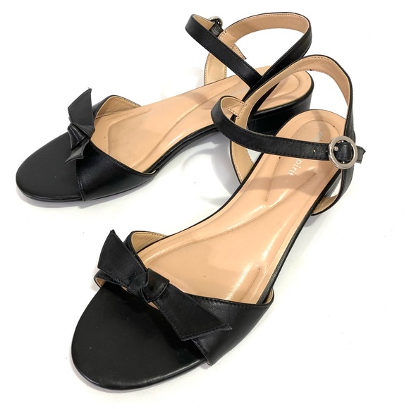 Easy Spirit Flat Ankle Strap Black Sandals 9.5 M Open Toe Bow Round Toe - Picture 3 of 12